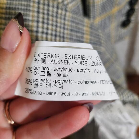 Zara Basic Outerwear Gray and Yellow Houndstooth Long Coat - Picture 9 of 9